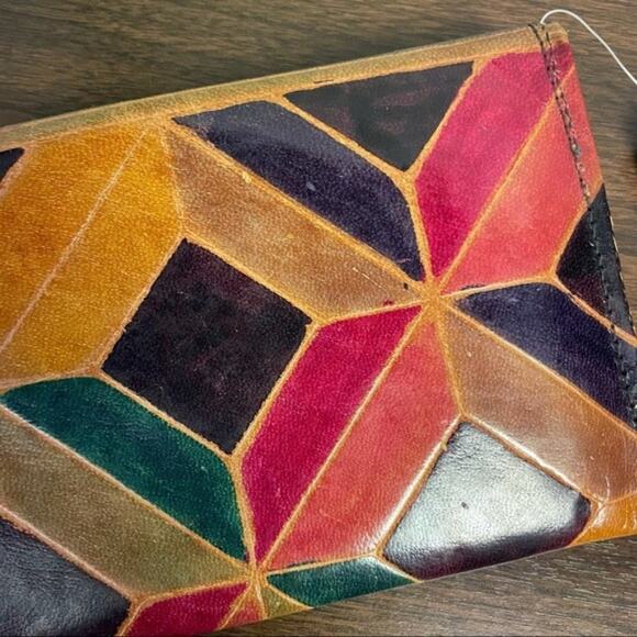 Mediterranean trading co geometric leather wallet and coin pouch two piece set - Picture 7 of 11